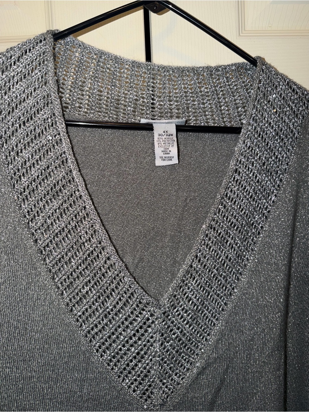 Catherines Silver/grey shimmery V-Neck Sweater - Picture 3 of 6